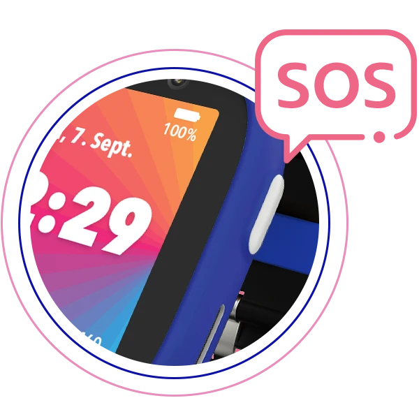 Notfallknopf: SOS-Taste der Kids Watch
Notfallknopf: SOS-Taste der Kids Watch